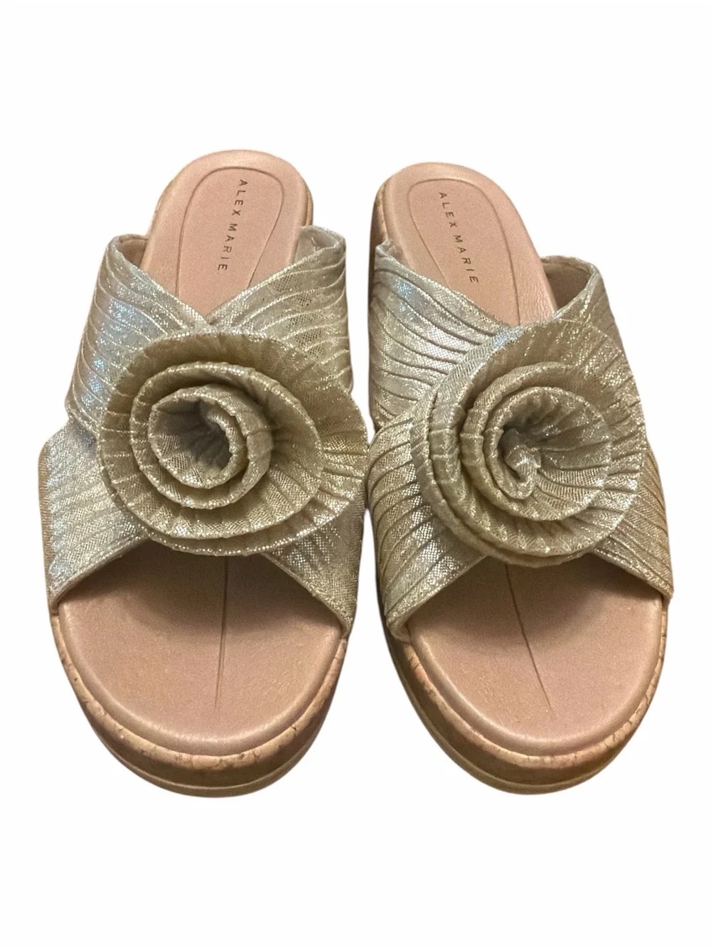 Alex Marie Gold Floral Cork Wedge Slide Sandals